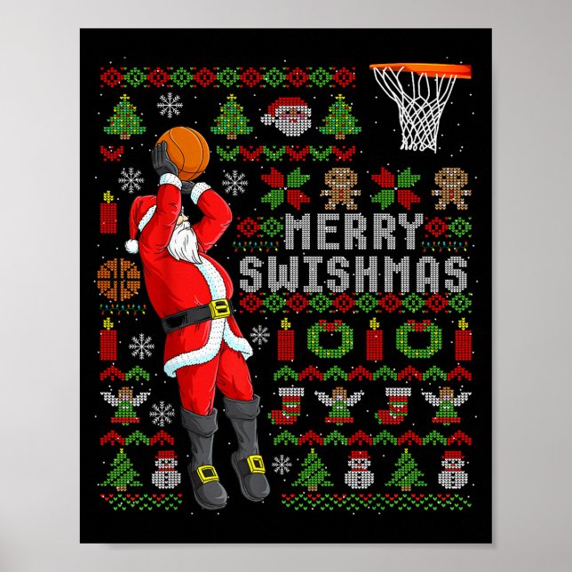 Merry Swishmas Ugly Christmas Basketball Christmas Poster (Front)