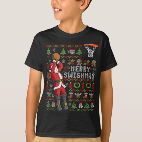 Merry Swishmas Ugly Christmas Basketball Christmas T_Shirt