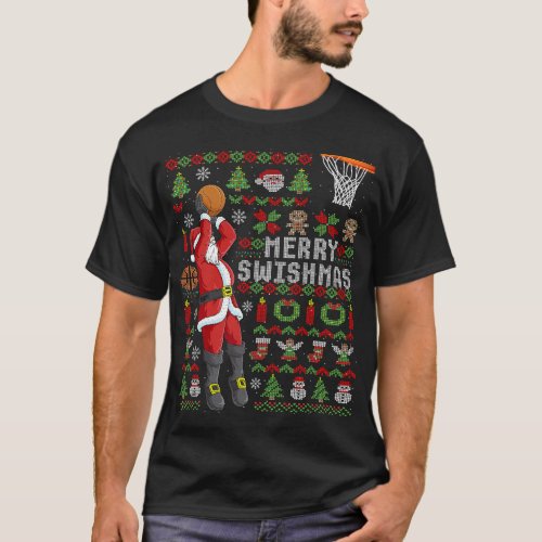 Merry Swishmas Ugly Christmas Basketball Christmas T_Shirt