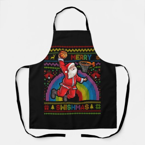 Merry Swishmas Ugly Christmas Basketball Santa Dun Apron