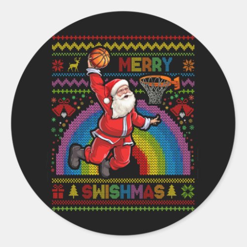 Merry Swishmas Ugly Christmas Basketball Santa Dun Classic Round Sticker