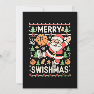 Merry Swishmas Ugly Christmas Basketball Santa Invitation