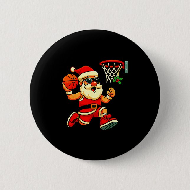 Merry Swishmas Ugly Christmas Sweater Basketball C Button (Front)