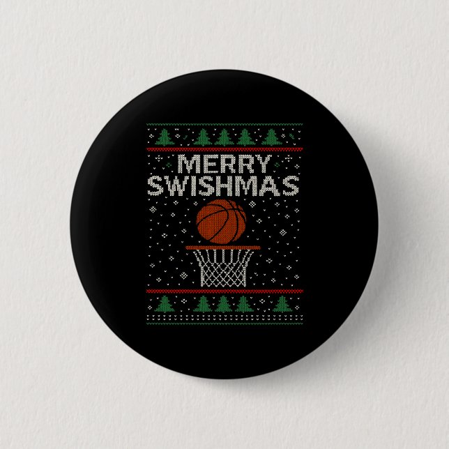Merry Swishmas Ugly Christmas Sweater Basketball J Button (Front)