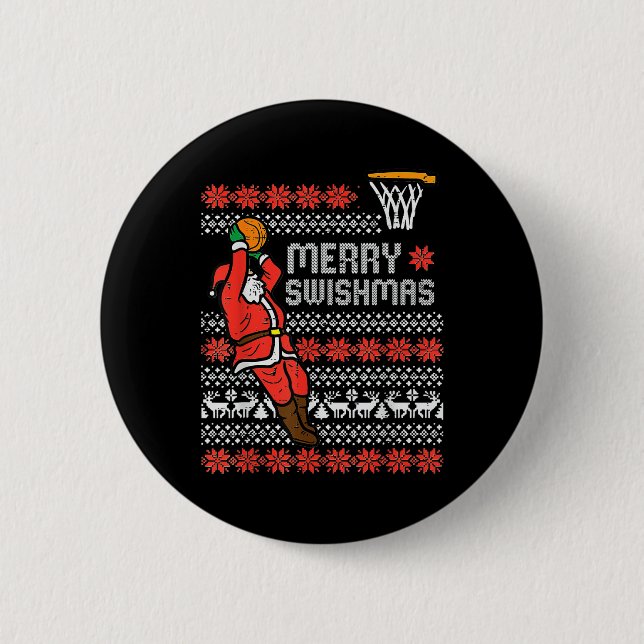 Merry Swishmas Ugly Christmas Sweater Bysketll Paj Button (Front)