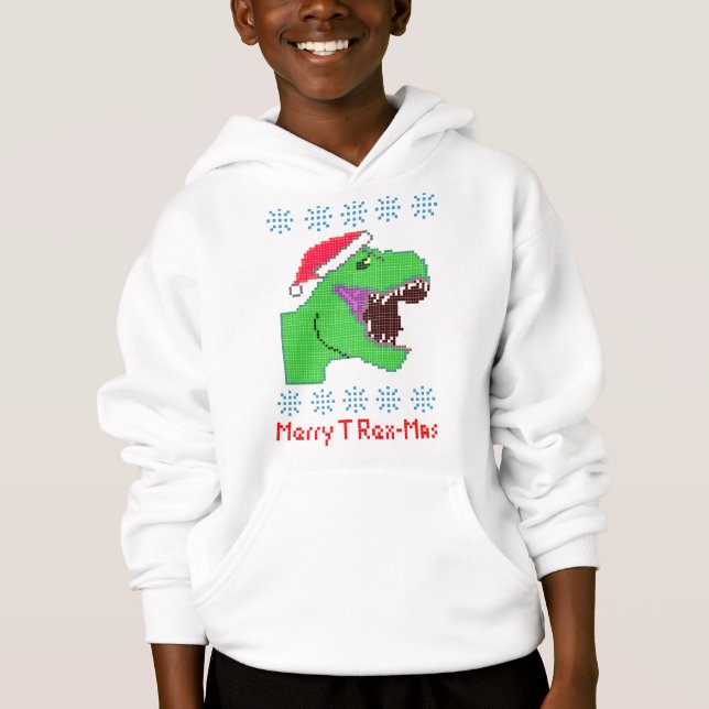 "Merry T Rex-Mas" Christmas Festive Dinosaur Hoodie (Front)
