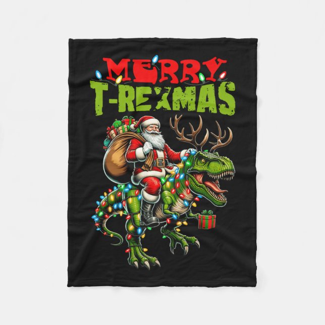 Merry T-rexmas Christmas Xmas T Rex Dinosaur Lover Fleece Blanket (Front)