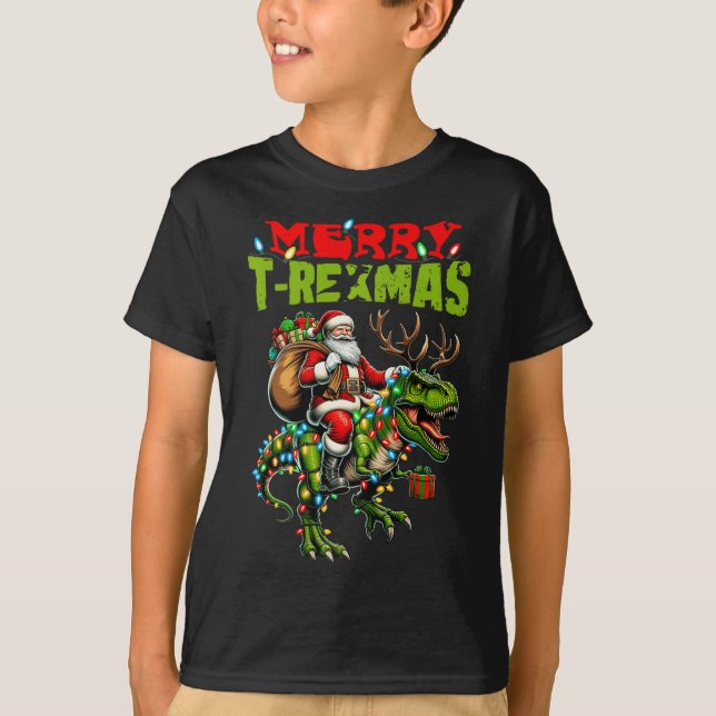 Merry T-rexmas Christmas Xmas T Rex Dinosaur Lover T-Shirt (Front)