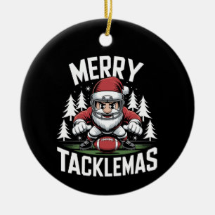 Merry Tacklemas Football Santa Christmas Xmas Ceramic Ornament