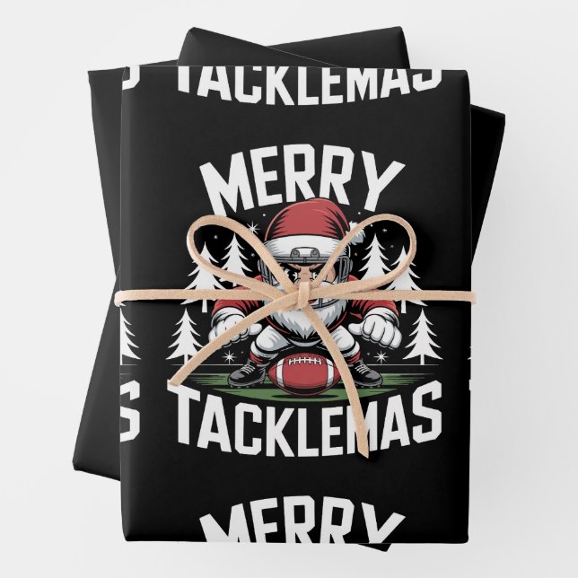 Merry Tacklemas Football Santa Christmas Xmas Wrapping Paper Sheets (In situ)
