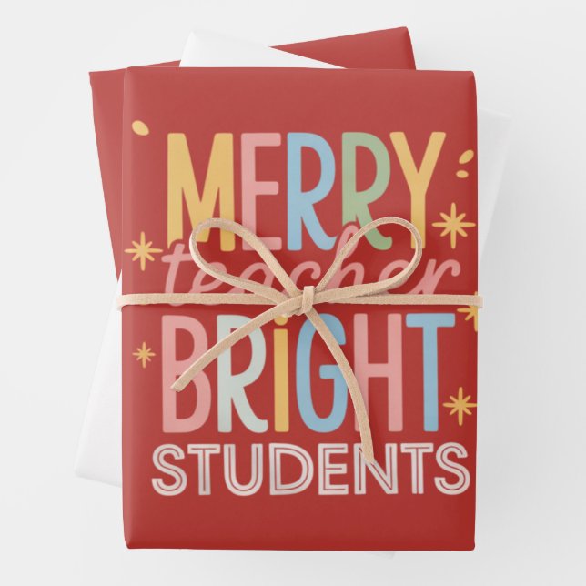 Merry Teacher Bright Students Christmas Funny Xmas Wrapping Paper Sheets (In situ)