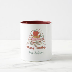 Merry Teacher Retro Christmas Mug