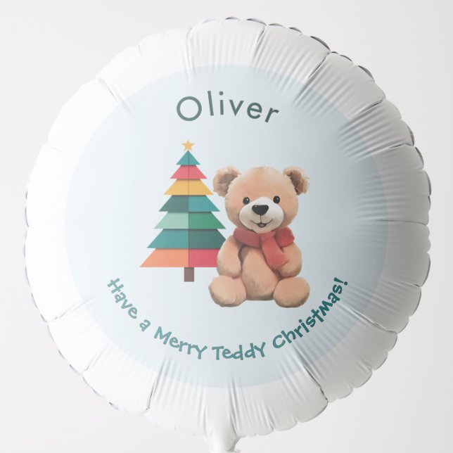 Merry Teddy Christmas Cute Personalized Name Kids Balloon (Front)