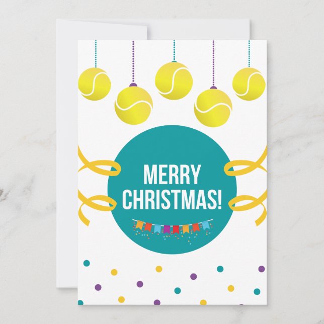 Merry Tennis Xmas Fun Sport Holiday Festive Ball Card (Front)