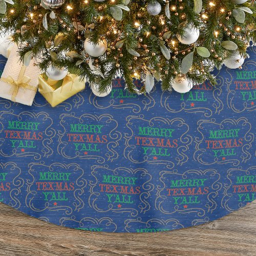 Merry Tex_Mas Yall on Blue Brushed Polyester Tree Skirt