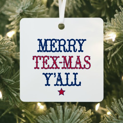 Merry Tex_Mas Yall Red and Blue Photo Metal Ornament