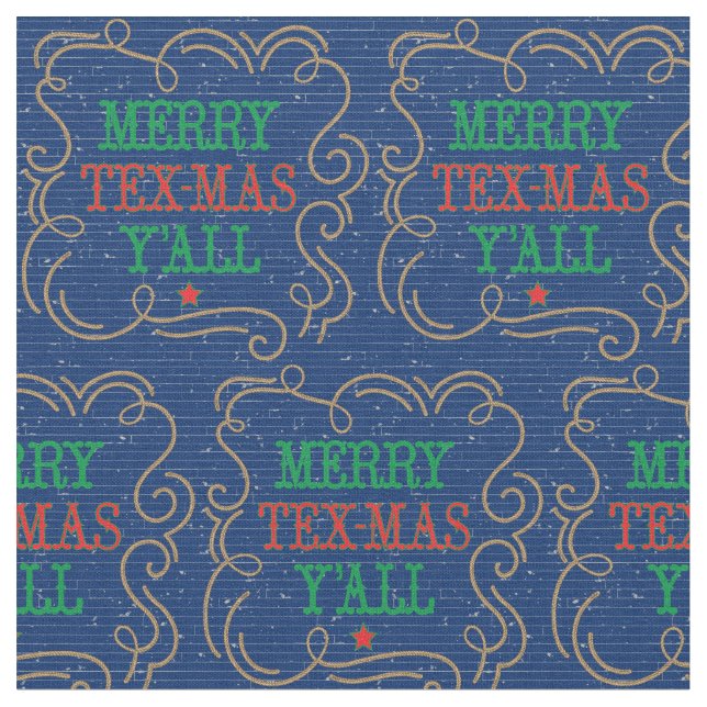 Merry Tex-Mas Y'all Rope Frame on Blue Fabric (Close Up)