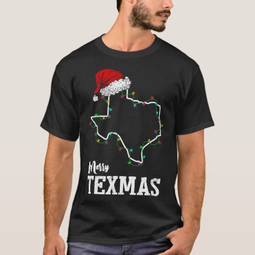 Merry Texmas Texas State Christmas Light Outline S T_Shirt