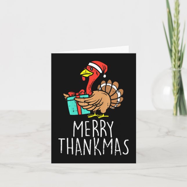 Merry Thankmas Santa Turkey Day Thanksgiving Chris Card (Front)