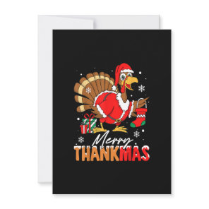 Merry Thankmas Turkey Santa Hat Thanksgiving Chris Invitation