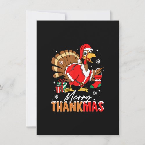 Merry Thankmas Turkey Santa Hat Thanksgiving Chris Invitation