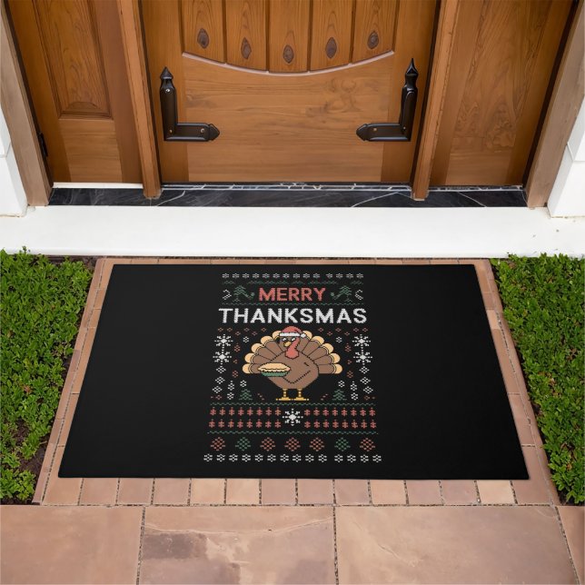 Merry Thanksmas Christmas Thanksgiving Turkey  Doormat (Outdoor)