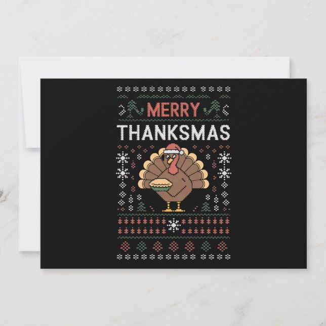 Merry Thanksmas Christmas Thanksgiving Turkey  Holiday Card (Front)