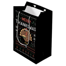 Merry Thanksmas Christmas Thanksgiving Turkey Medium Gift Bag