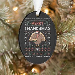 Merry Thanksmas Christmas Thanksgiving Turkey Ornament