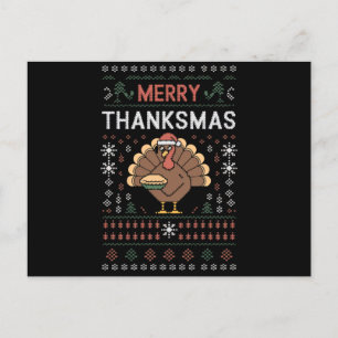 Merry Thanksmas Christmas Thanksgiving Turkey Postcard