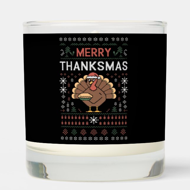 Merry Thanksmas Christmas Thanksgiving Turkey  Scented Candle (Front)