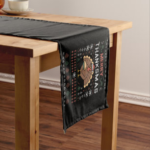 Merry Thanksmas Christmas Thanksgiving Turkey Short Table Runner