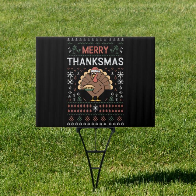 Merry Thanksmas Christmas Thanksgiving Turkey  Sign (Insitu)