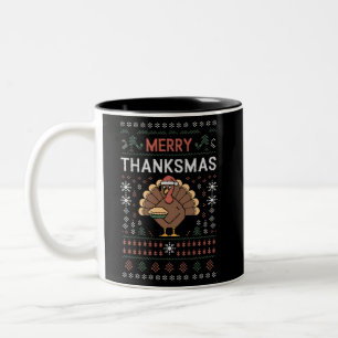 Merry Thanksmas Christmas Thanksgiving Turkey Two-Tone Coffee Mug