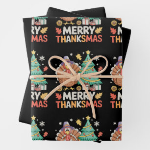 Merry Thanksmas Christmas Thanksgiving Turkey Xmas Wrapping Paper Sheets