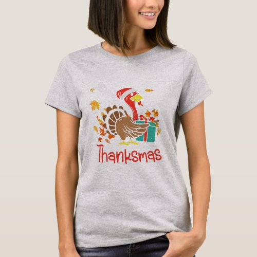 Merry Thanksmas Festive Thanksgiving Christmas T_Shirt