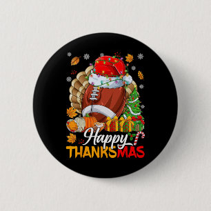 Merry Thanksmas Football Santa Hat Thanksgiving Ch Button