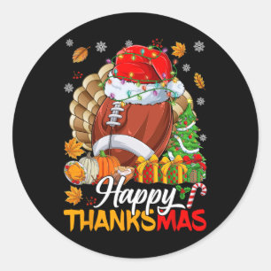 Merry Thanksmas Football Santa Hat Thanksgiving Ch Classic Round Sticker