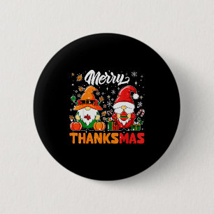 Merry Thanksmas Funny Fall Thanksgiving Santa Gnom Button