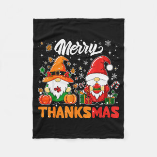Merry Thanksmas Funny Fall Thanksgiving Santa Gnom Fleece Blanket