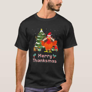 Merry Thanksmas Funny Turkey Santa Thanksgiving T-Shirt