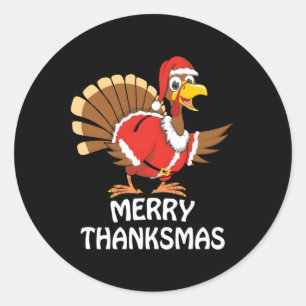 Merry Thanksmas Happy Thanksgiving Merry Classic Round Sticker