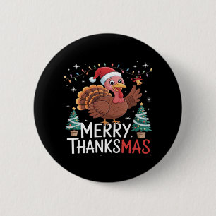 Merry Thanksmas Happy Thanksgiving Santa Turkey Es Button