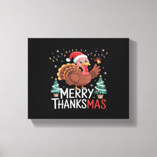 Merry Thanksmas Happy Thanksgiving Santa Turkey Es Canvas Print