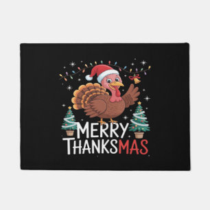 Merry Thanksmas Happy Thanksgiving Santa Turkey Es Doormat