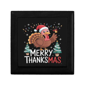 Merry Thanksmas Happy Thanksgiving Santa Turkey Es Gift Box