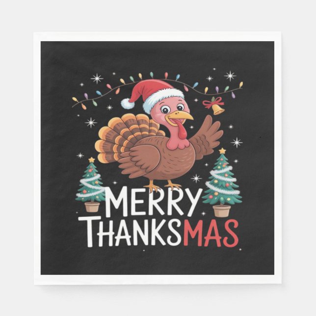 Merry Thanksmas Happy Thanksgiving Santa Turkey Es Napkins (Front)