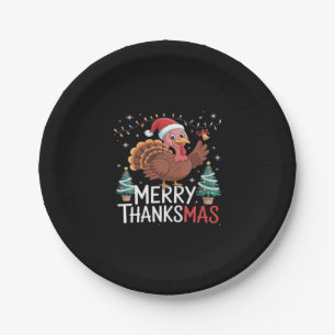 Merry Thanksmas Happy Thanksgiving Santa Turkey Es Paper Plates