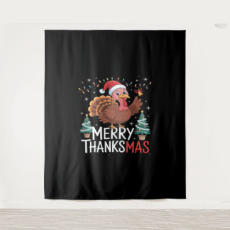 Merry Thanksmas Happy Thanksgiving Santa Turkey Es Tapestry