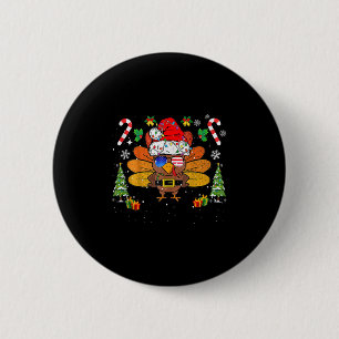 Merry Thanksmas Happy Thanksgiving Santa Turkey Xm Button